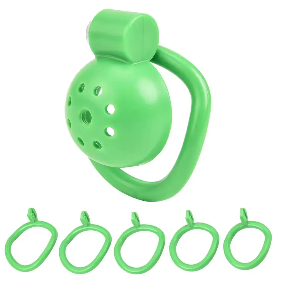 Pink Male Penis Chastity Cage Set Small Bird Chastity Cage Belt With Padlock 5 Cock Ring - Image 5