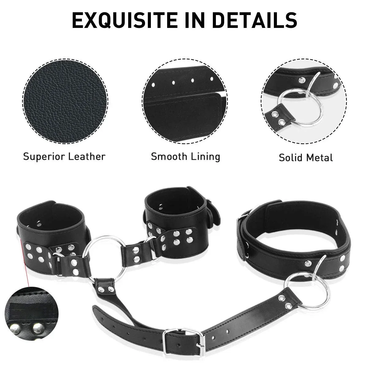 Neck to Wrist Restraints Kit with Nipple Clamps Gag Sex Toys for Women Adjustable Back - Image 3