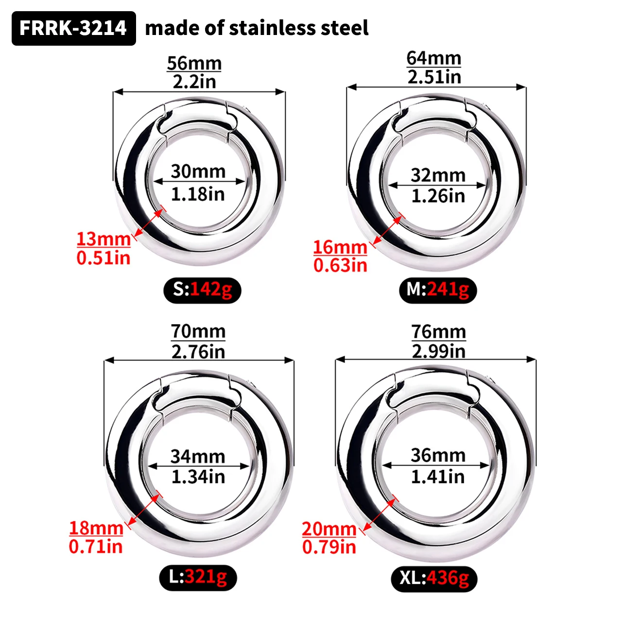 FRRK Weight Scrotal Ring Stainless Steel Ball Stretcher Metal Lock Ring Male Bondage - Image 4
