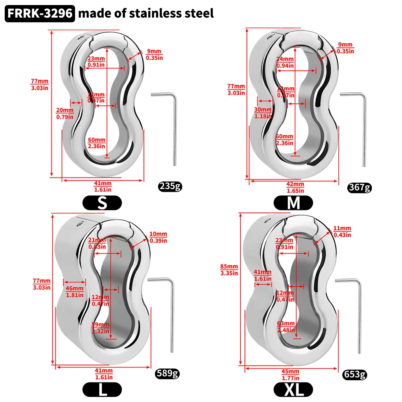 FRRK Weight Scrotal Ring Stainless Steel Ball Stretcher Metal Lock Ring Male Bondage - Image 5