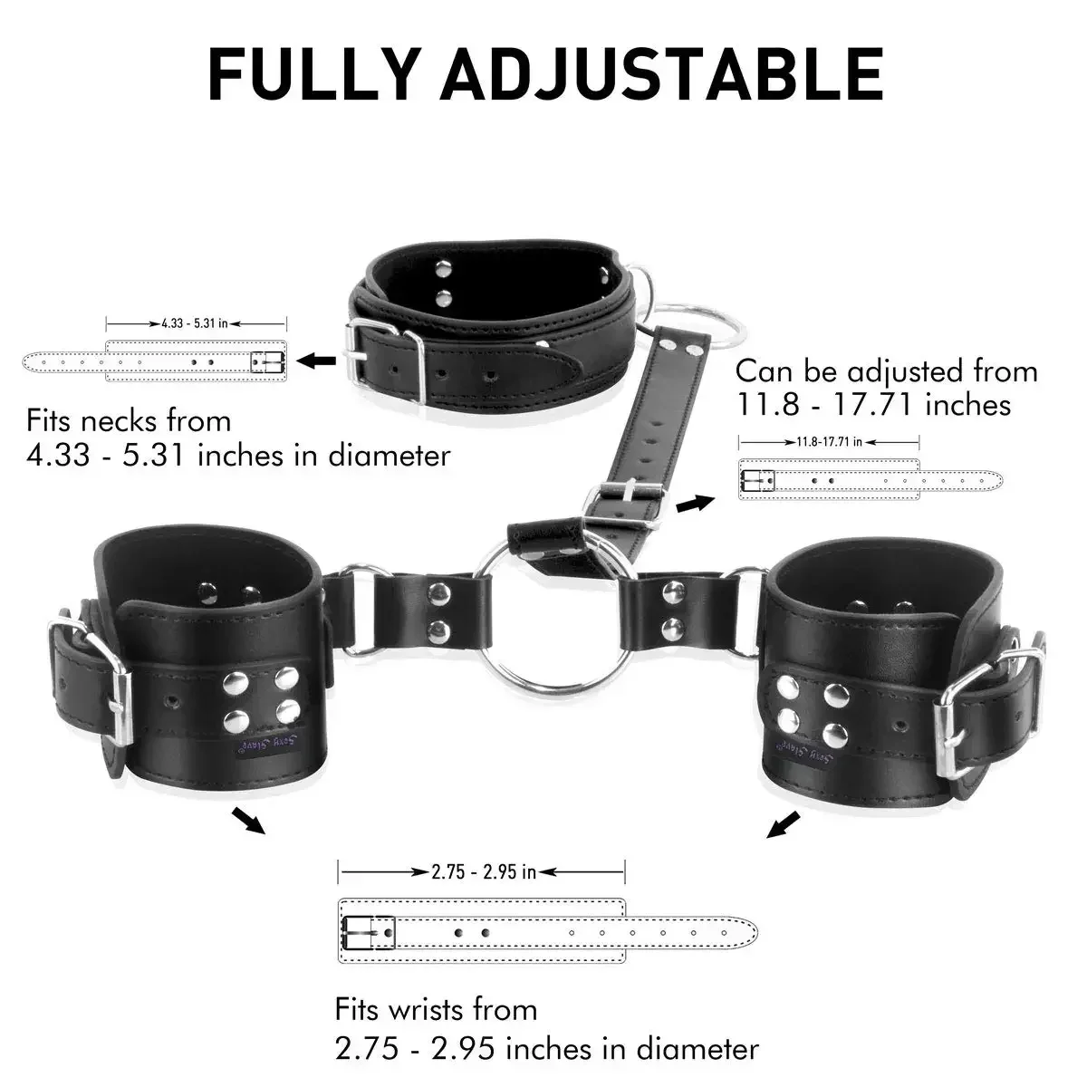 Neck to Wrist Restraints Kit with Nipple Clamps Gag Sex Toys for Women Adjustable Back - Image 4