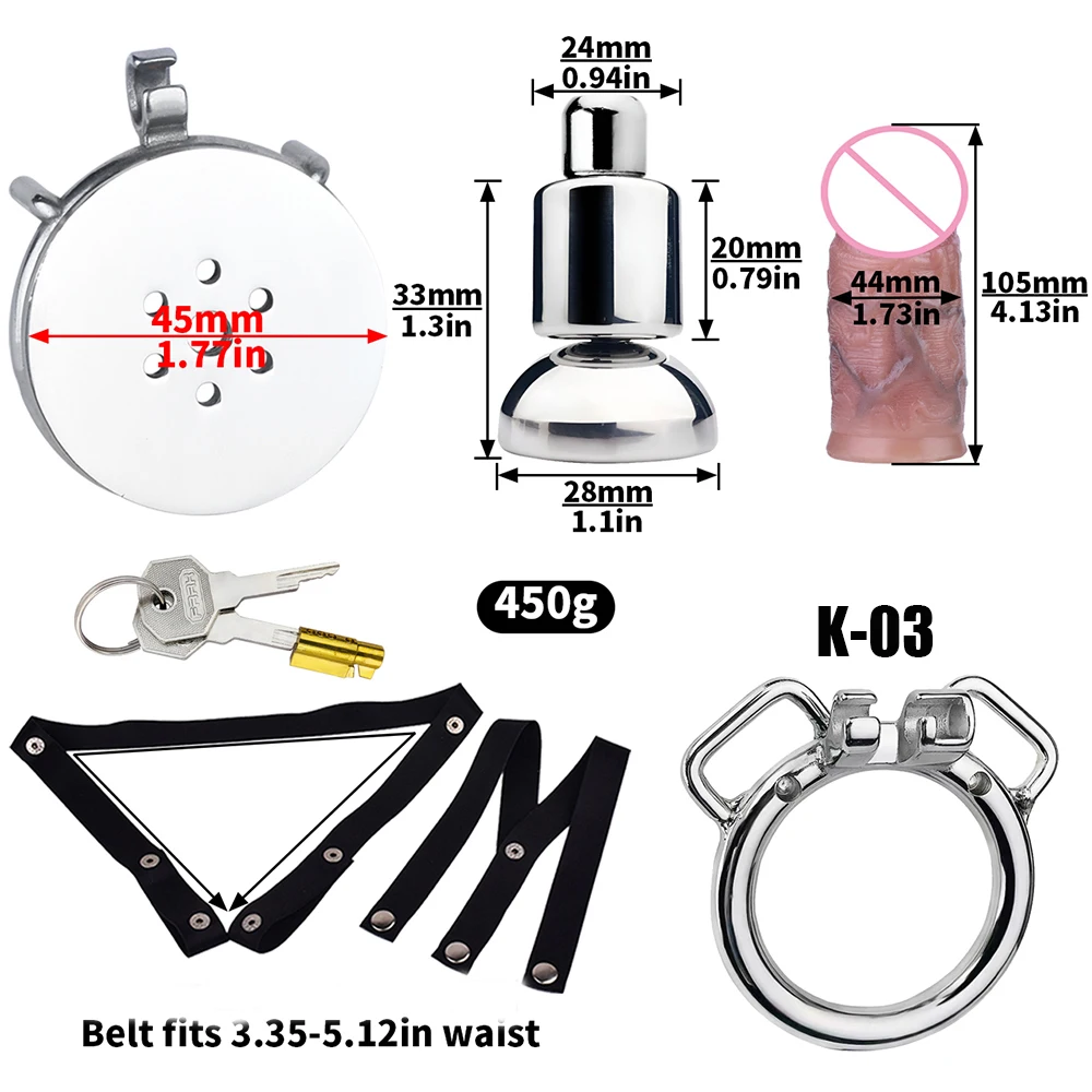 FRKO Flat Inverted Chastity Cage With Detachable Silicone Skin Feeling Dildo Bondage Belt - Image 5