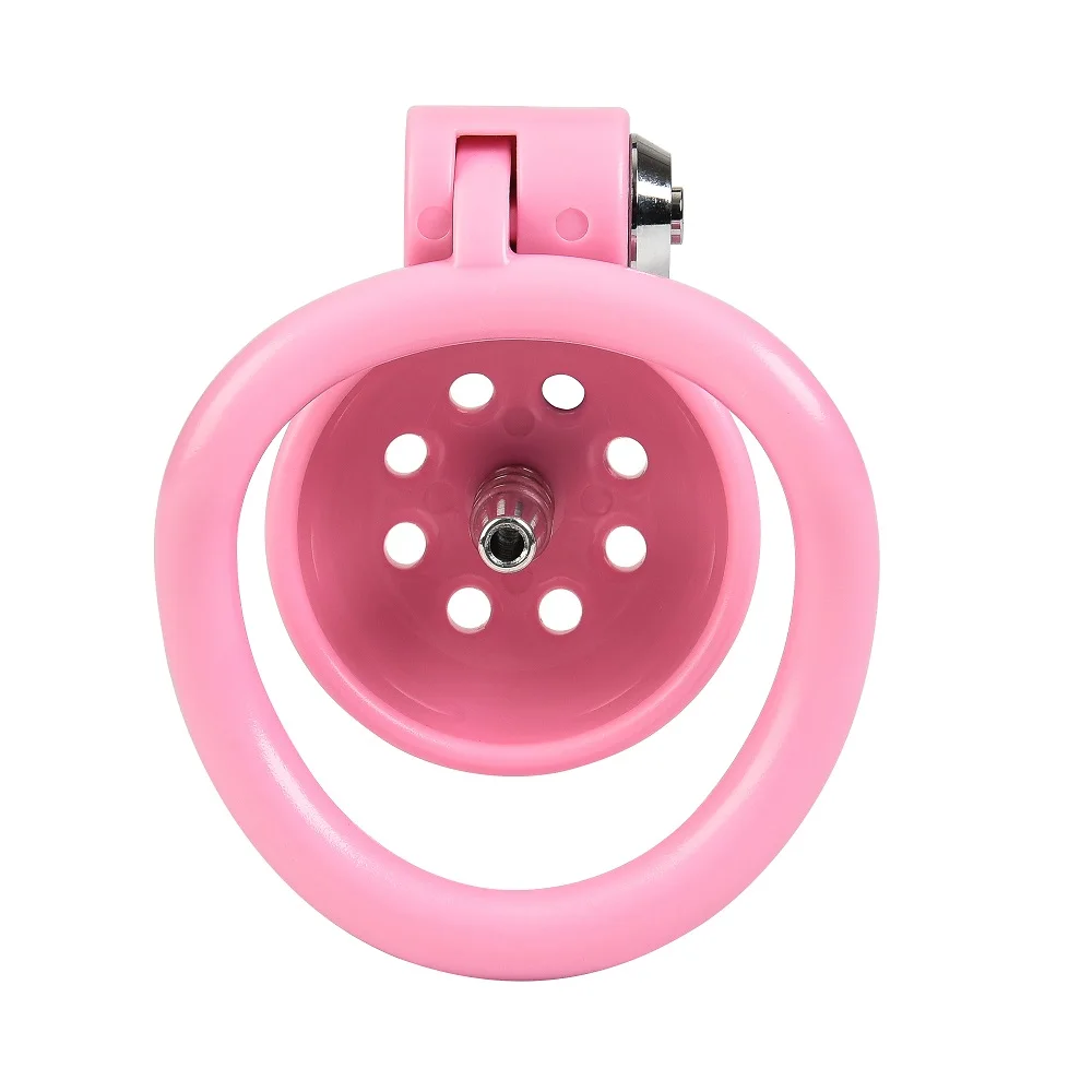Pink Male Penis Chastity Cage Set Small Bird Chastity Cage Belt With Padlock 5 Cock Ring - Image 3
