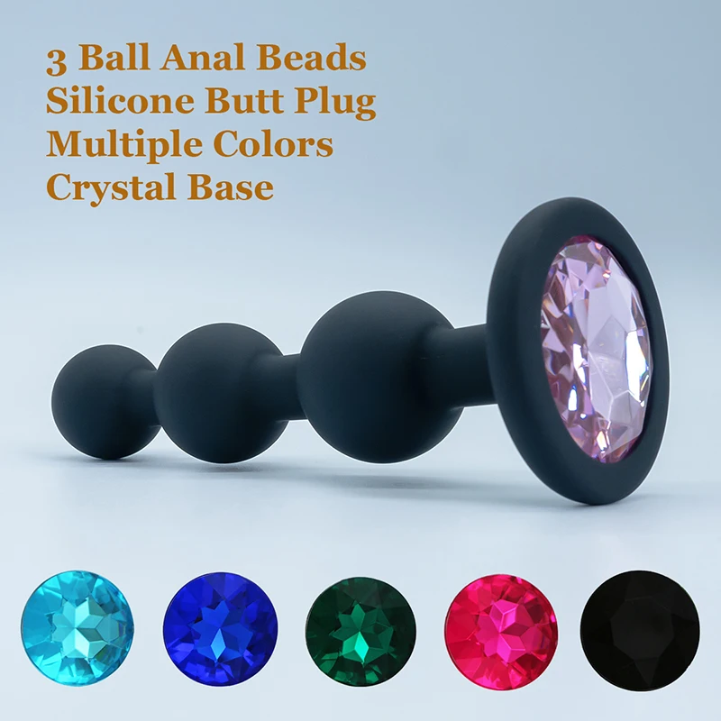 3 Ball Anal Beads Sex Anal Plug Black Silicone Butt Plug for Woman Men Anal Toy Crystal - Image 2