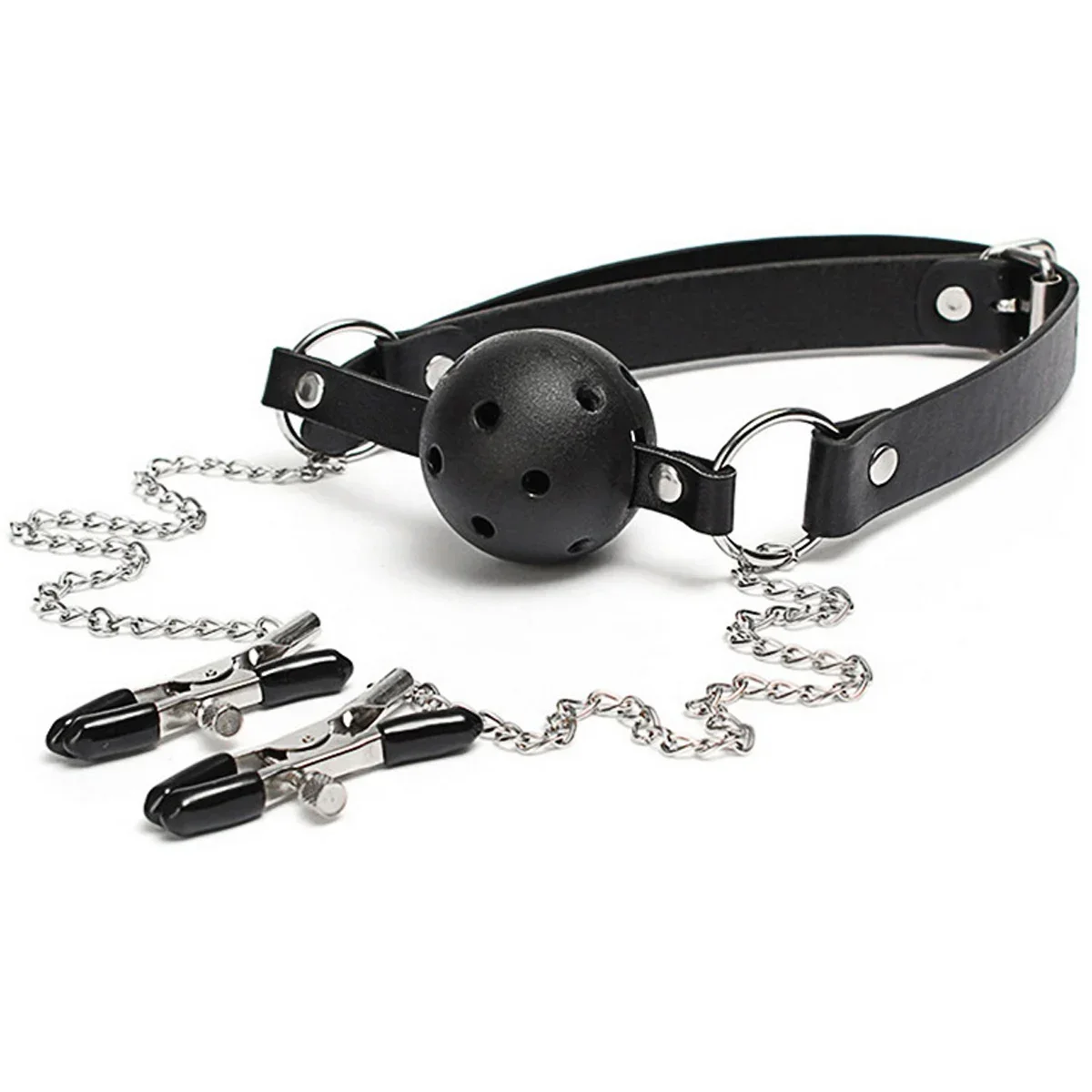 Neck to Wrist Restraints Kit with Nipple Clamps Gag Sex Toys for Women Adjustable Back - Image 5